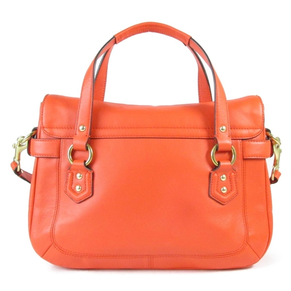 COACH Campbell Eva Orange Leather Large Flap Shoulder Bag Purse Dust Bag - Picture 5 of 15